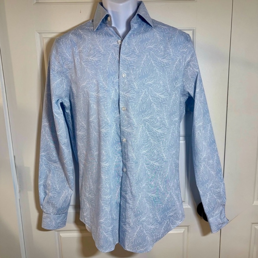 NWT MICHAEL KORS Slim Fit Non-Iron Dress Shirt Airsoft Leaf Print 14.5 32/33💛 - Picture 2 of 13